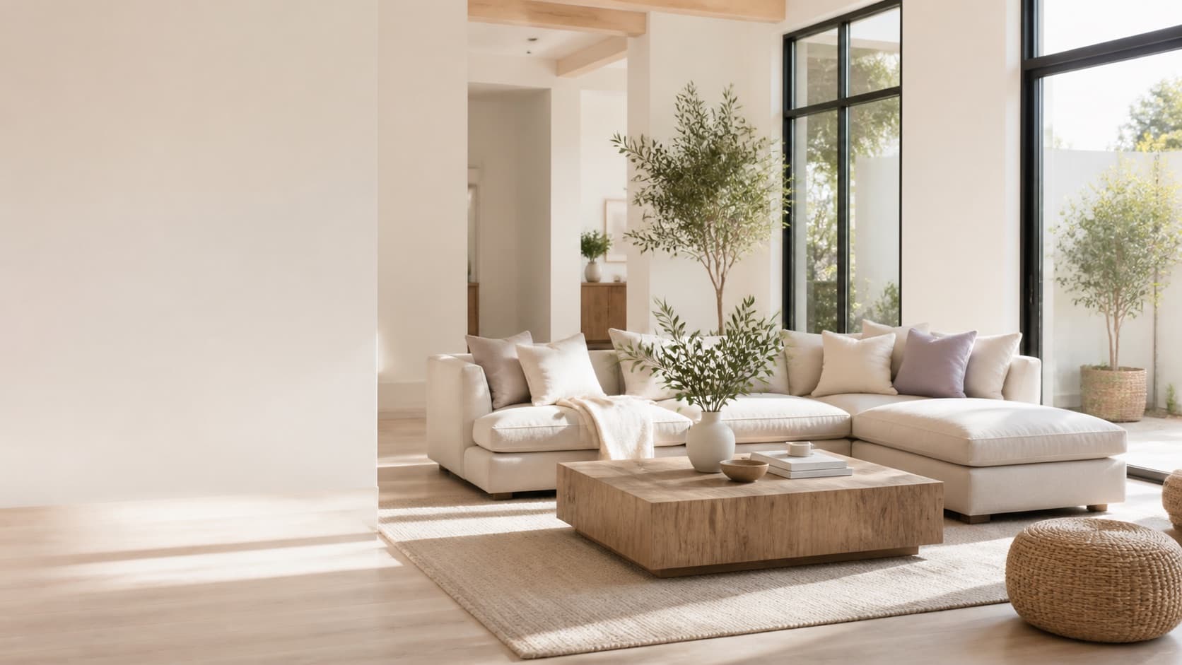 Bright and calm Southern California living room after cleaning